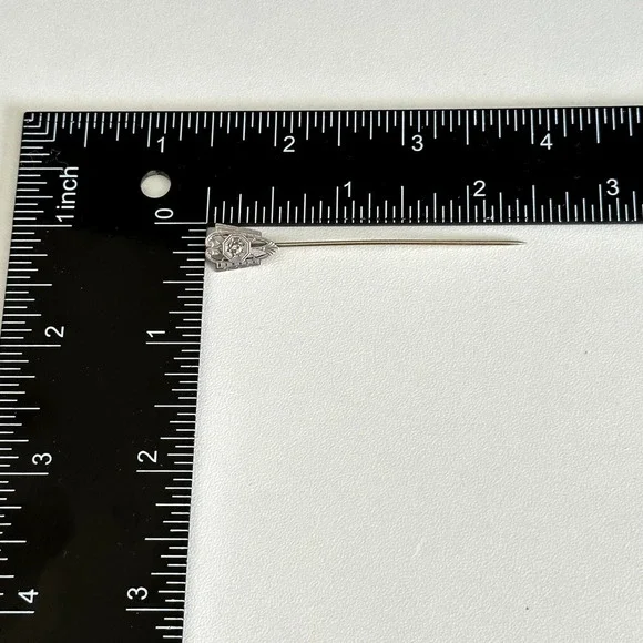 Antique 14K Solid Gold & Platinum Face Diamond Stick Pin 2.5" - Picture 8 of 15